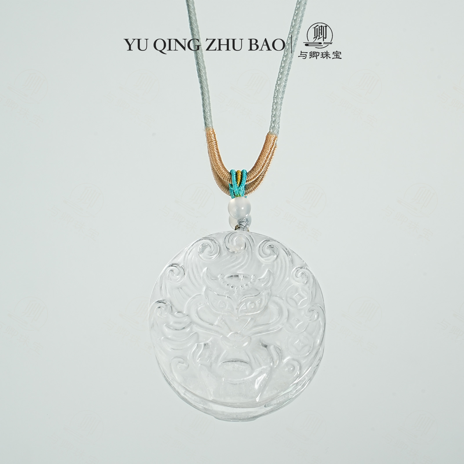 【圆满狐-编绳款】与卿珠宝 白水晶狐狸牌雕刻件项链