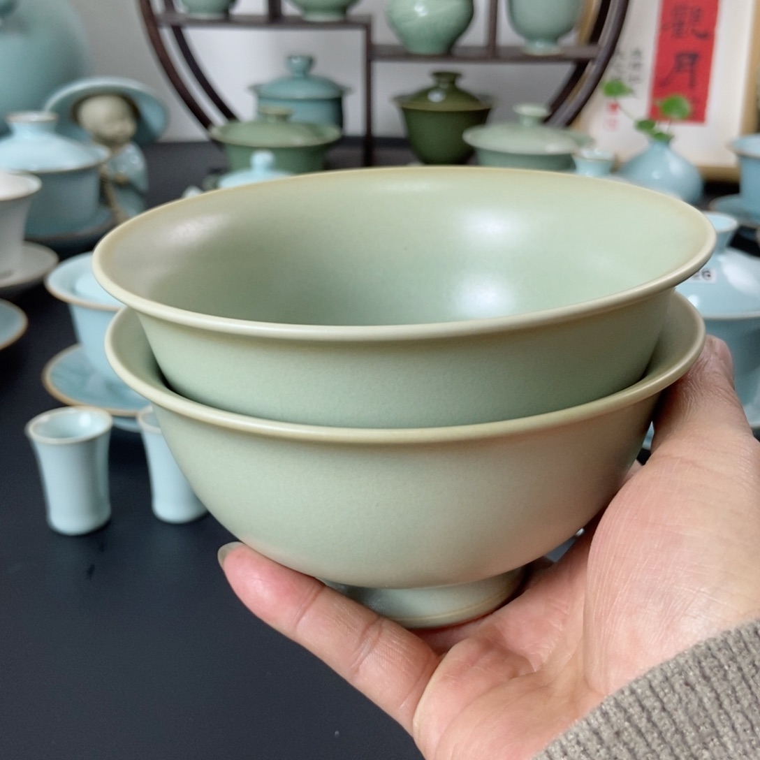 仿古釉汝瓷碗两只装