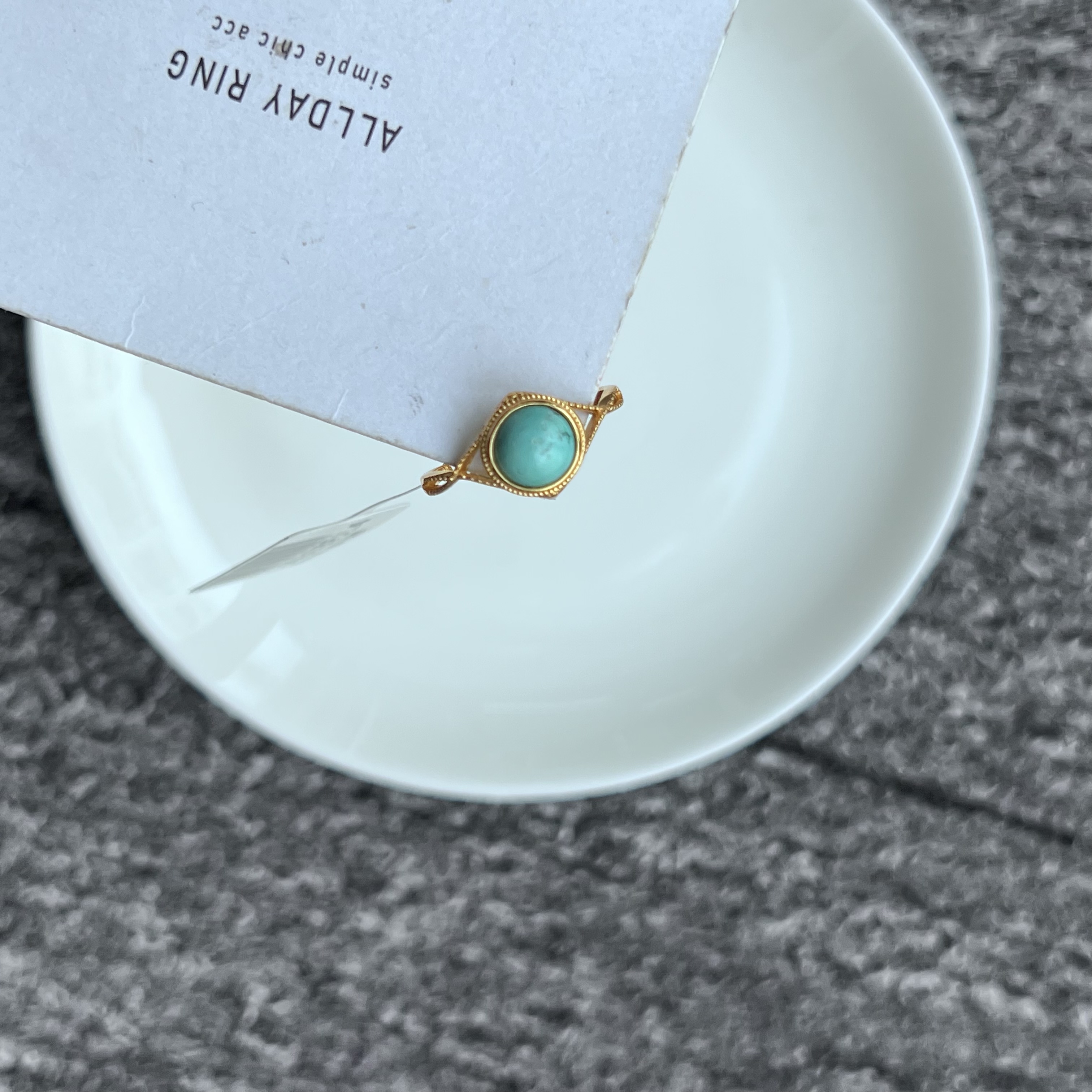 【珠宝厂长】约7mm松石蛋面戒指（S925银镀金镶嵌）