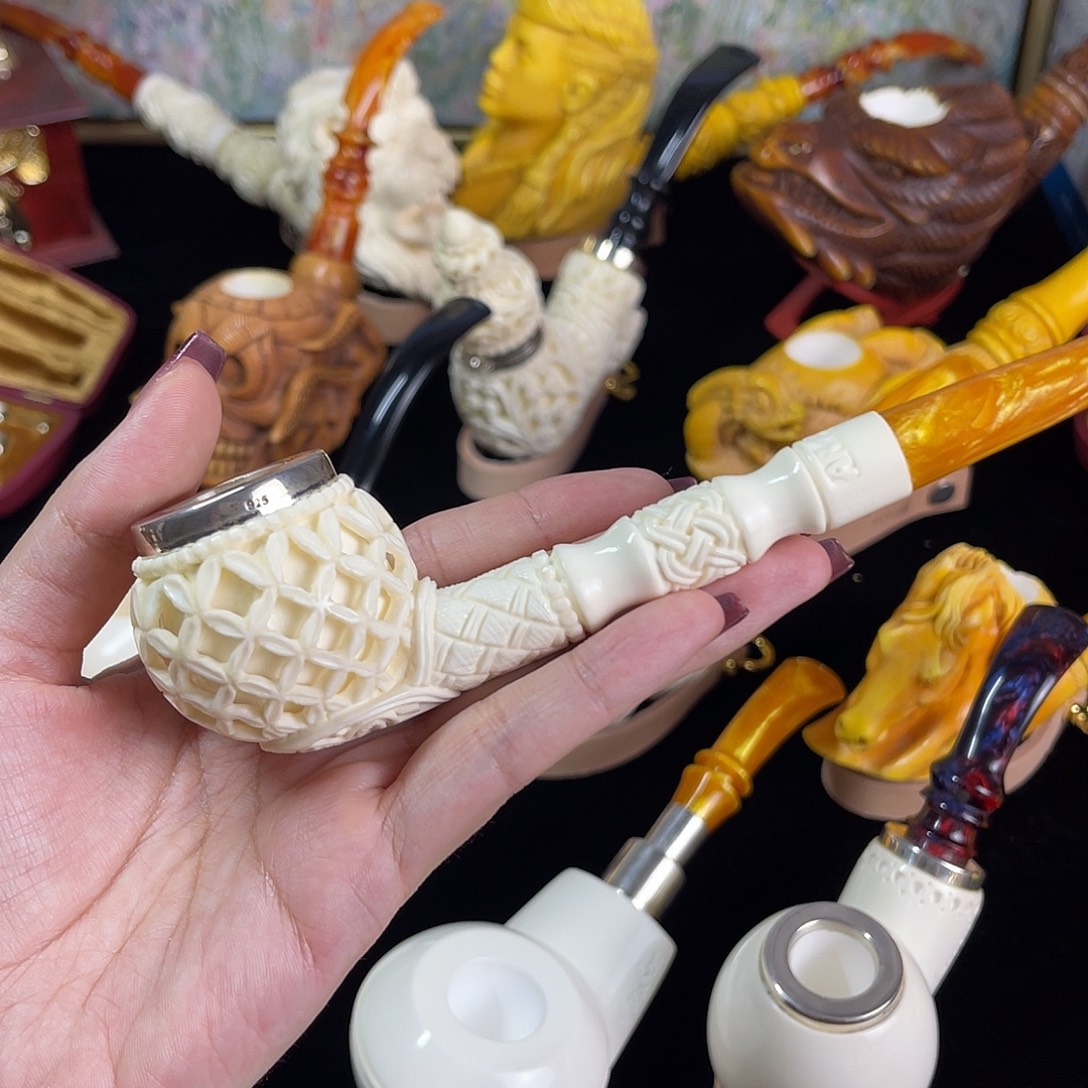 海泡石烟斗花篮雕刻斗