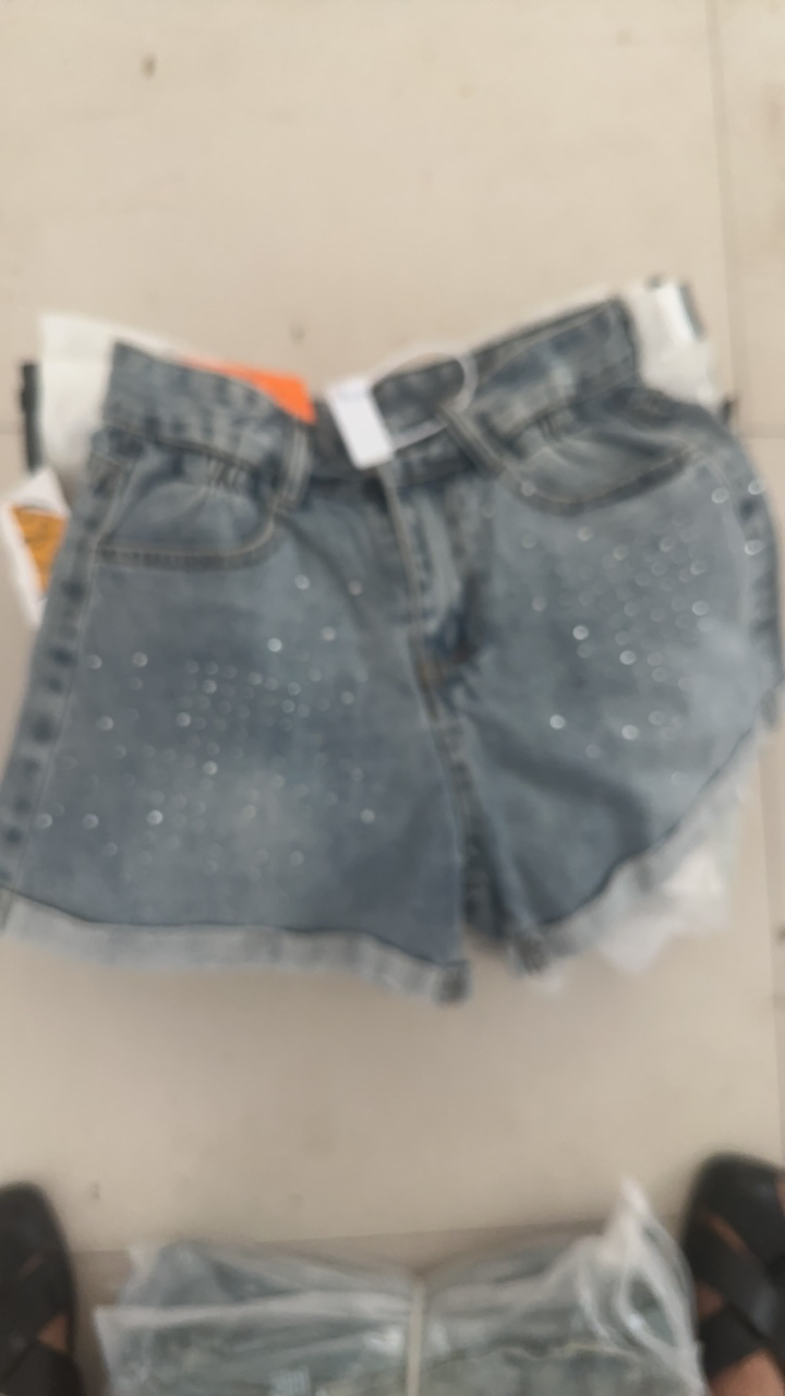 夏季短裤烫钻潮重工花苞裤高腰显瘦卷边牛仔阔腿宽松