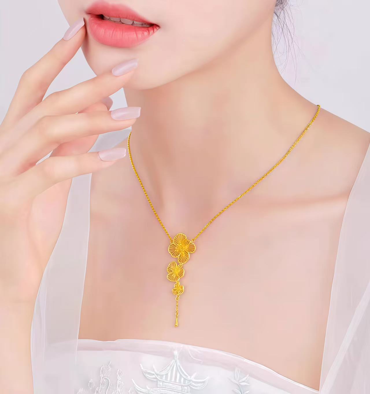 合金项链 合金项链饰品锁骨链梅花落雪镂空三生花项链