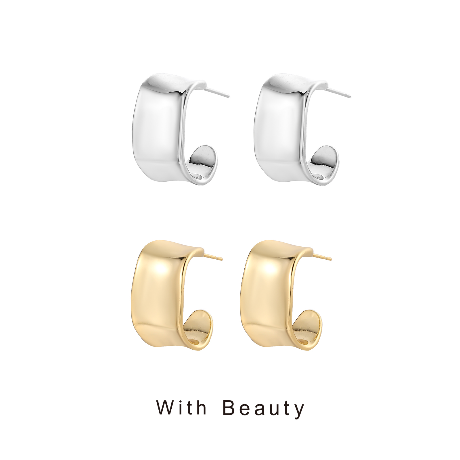 铜合金耳饰 With Beauty 简约几何百搭金属C型耳环气质韩版