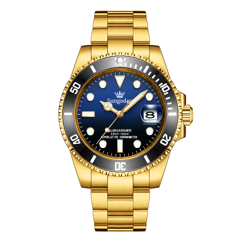 渐变蓝全金轻奢【鬼王】奢华高端经典男士防水全自动机械皇冠腕表