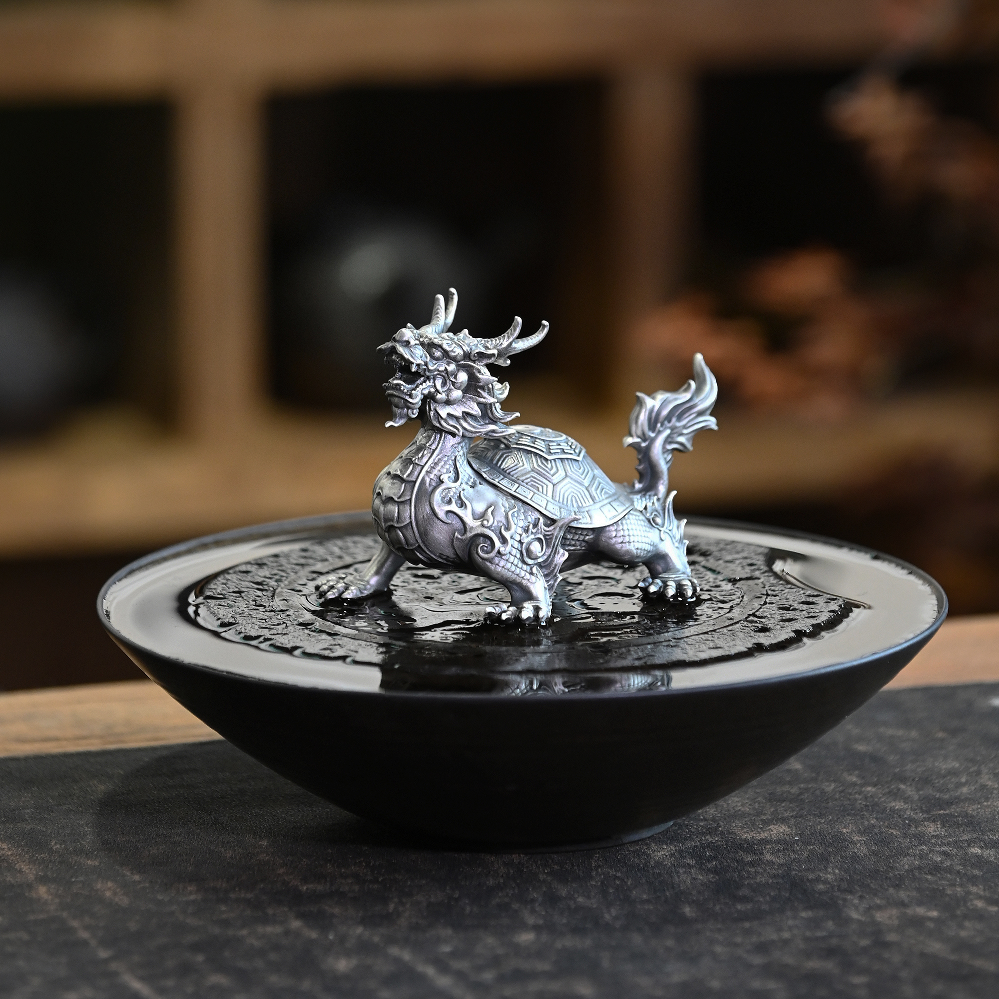 足银银制品 欲山行 大龙龟摆件 