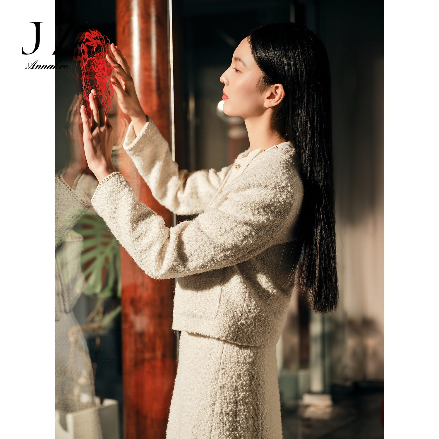 【籽言专属】玖姿安娜蔻JTEC40513小香风镶边金属H型外套女