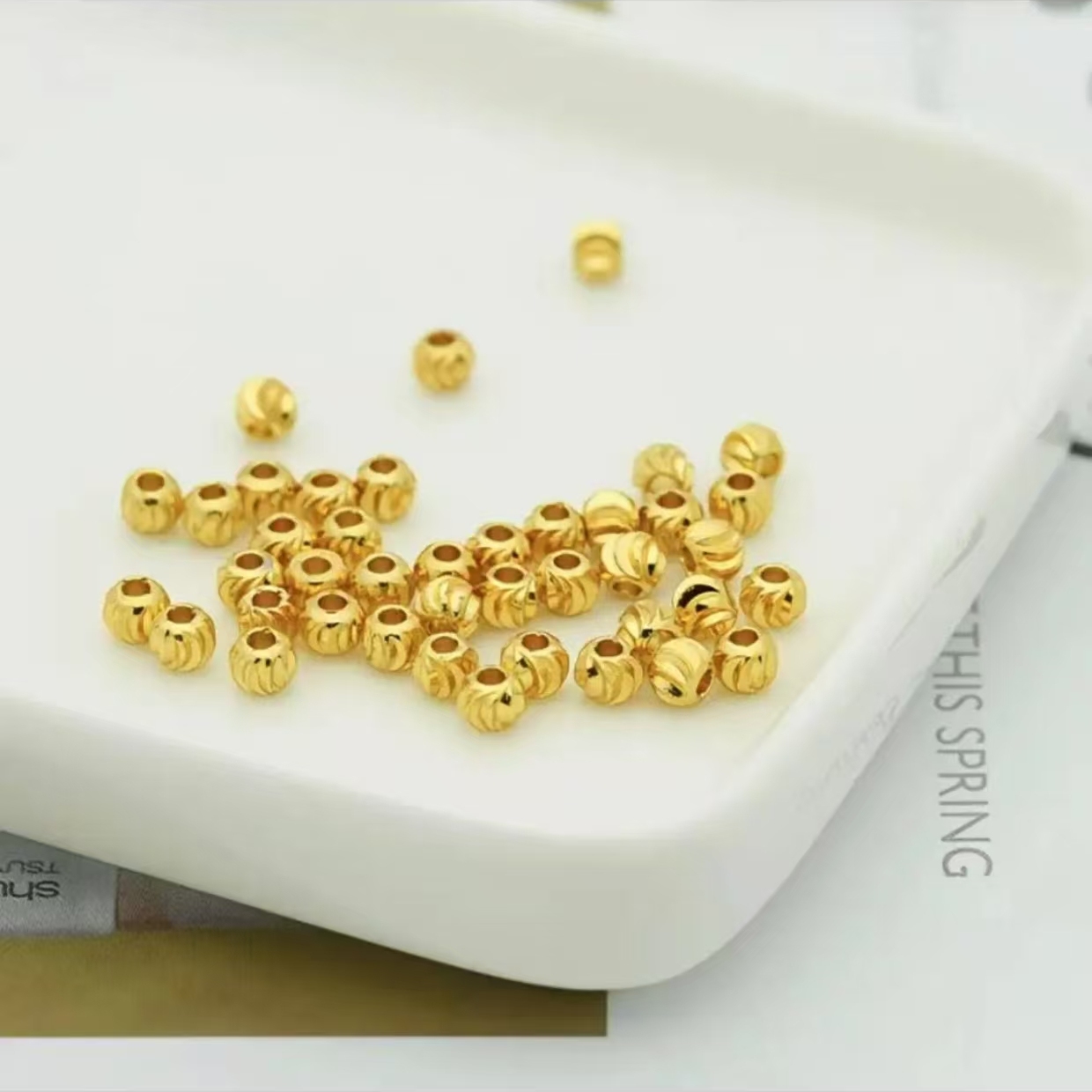 I8K弯月珠小圆珠可做手串手链项链卡4mm
