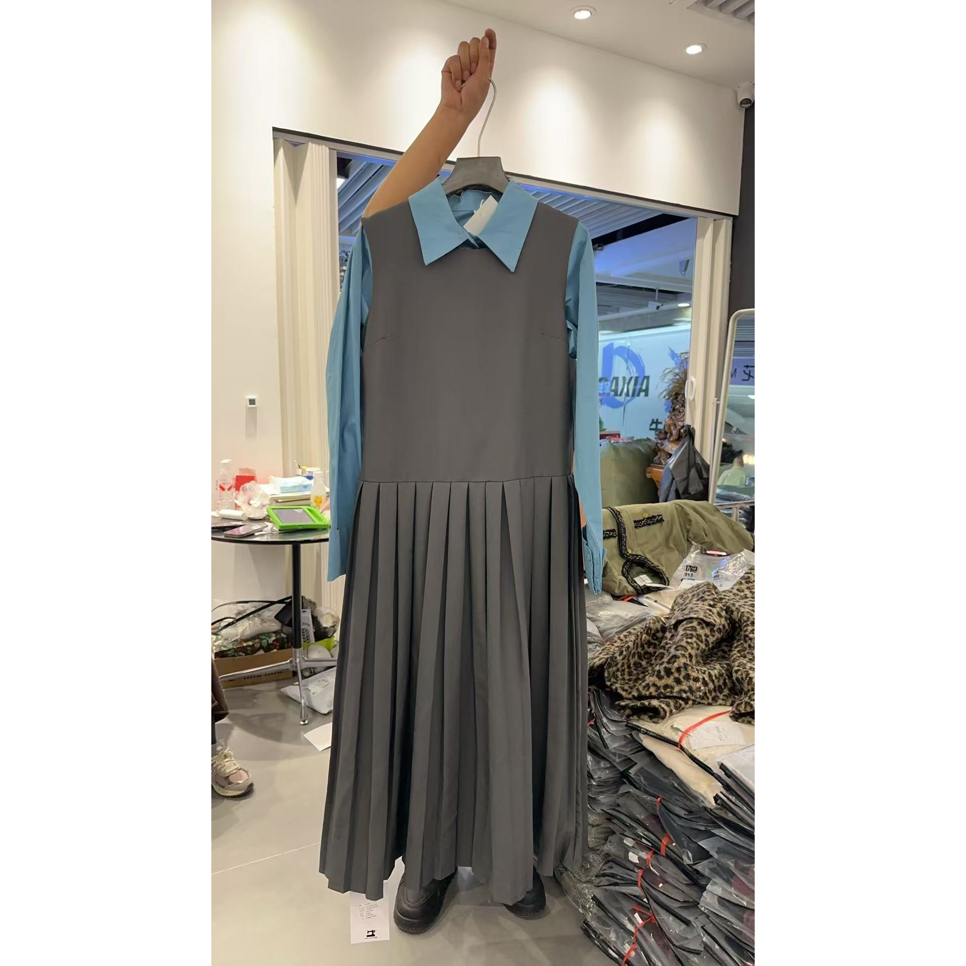 西服加厚风琴压褶百褶长裙