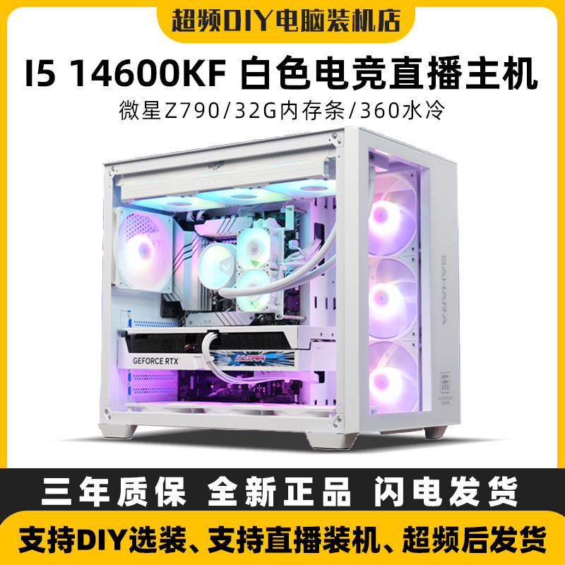 14600KF纯白海景房超频主机吃鸡/永劫无间/电竞DIY水冷电脑整机