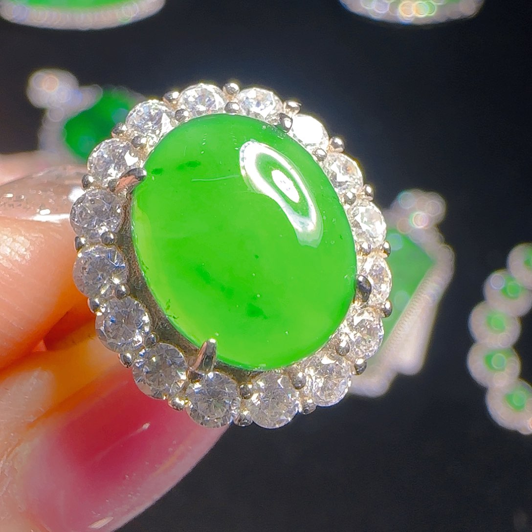 翡翠戒指银S925镶嵌天然