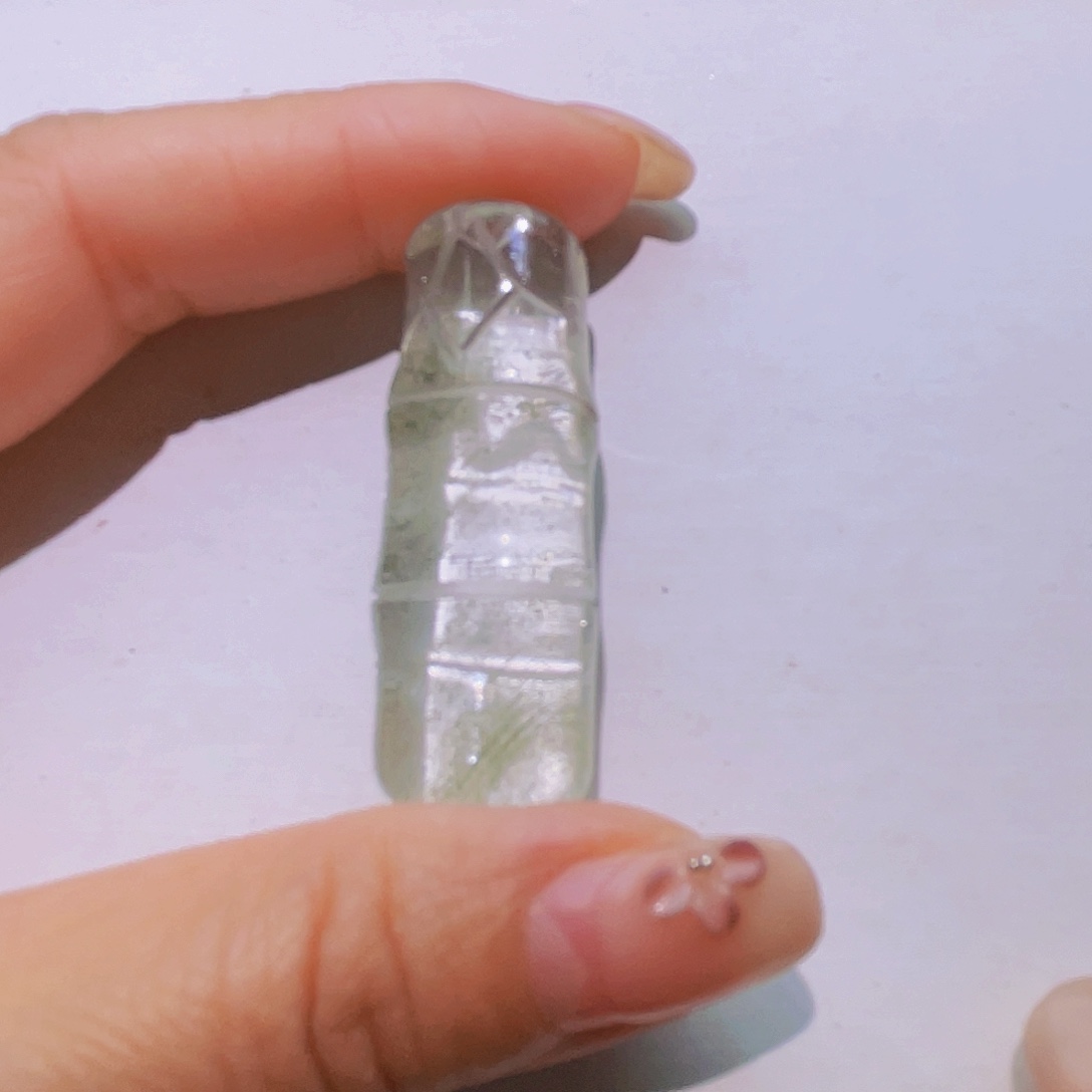 手镯水晶未镶嵌天然绿幽灵竹节吊坠