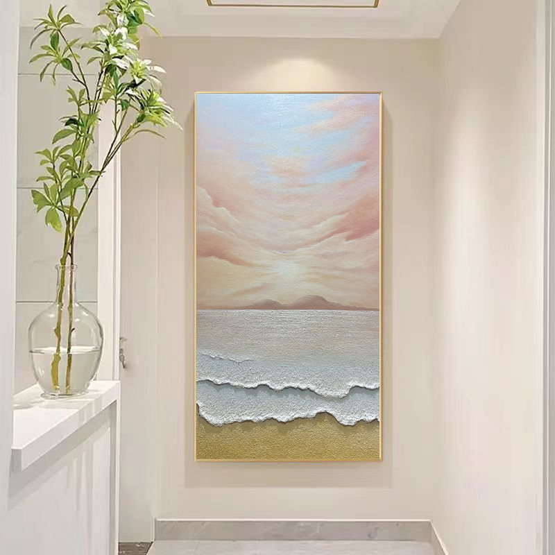 手绘油画云海海浪厚肌理玄关楼梯转角沙发背景墙现代装饰画