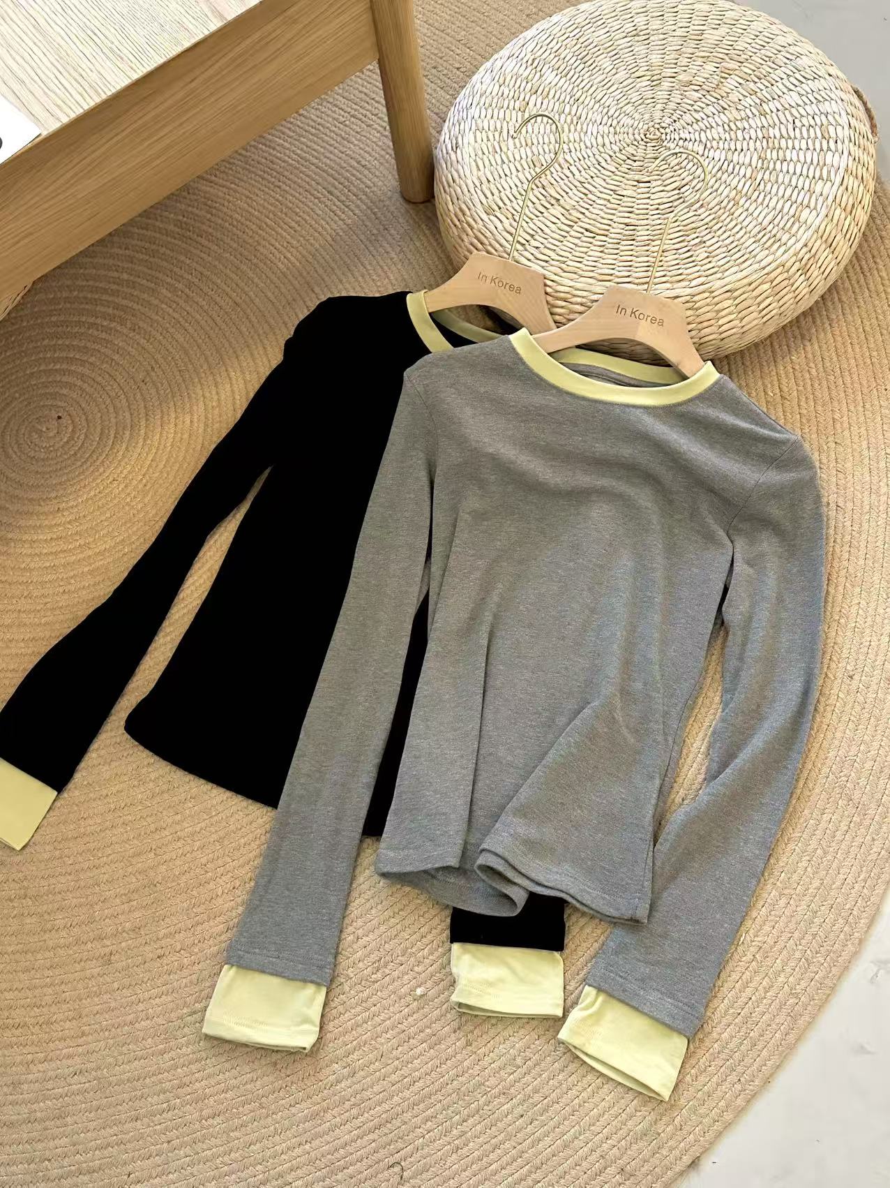 韩代.布蕾黑糖   黄领打底衫 加绒L25112855