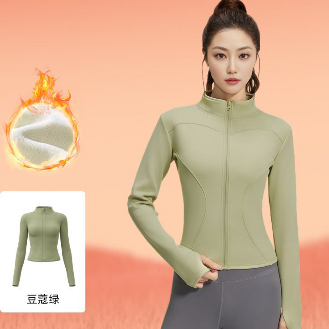 秋冬加绒瑜伽服上衣加厚保暖健身服显瘦跑步运动外套长袖开衫女 