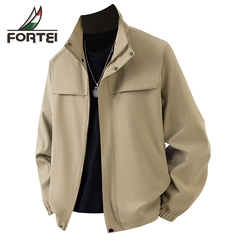 FORTEI/富鋌常规款秋季纯色拉链立领常规风衣梭织上衣美式lulu风
