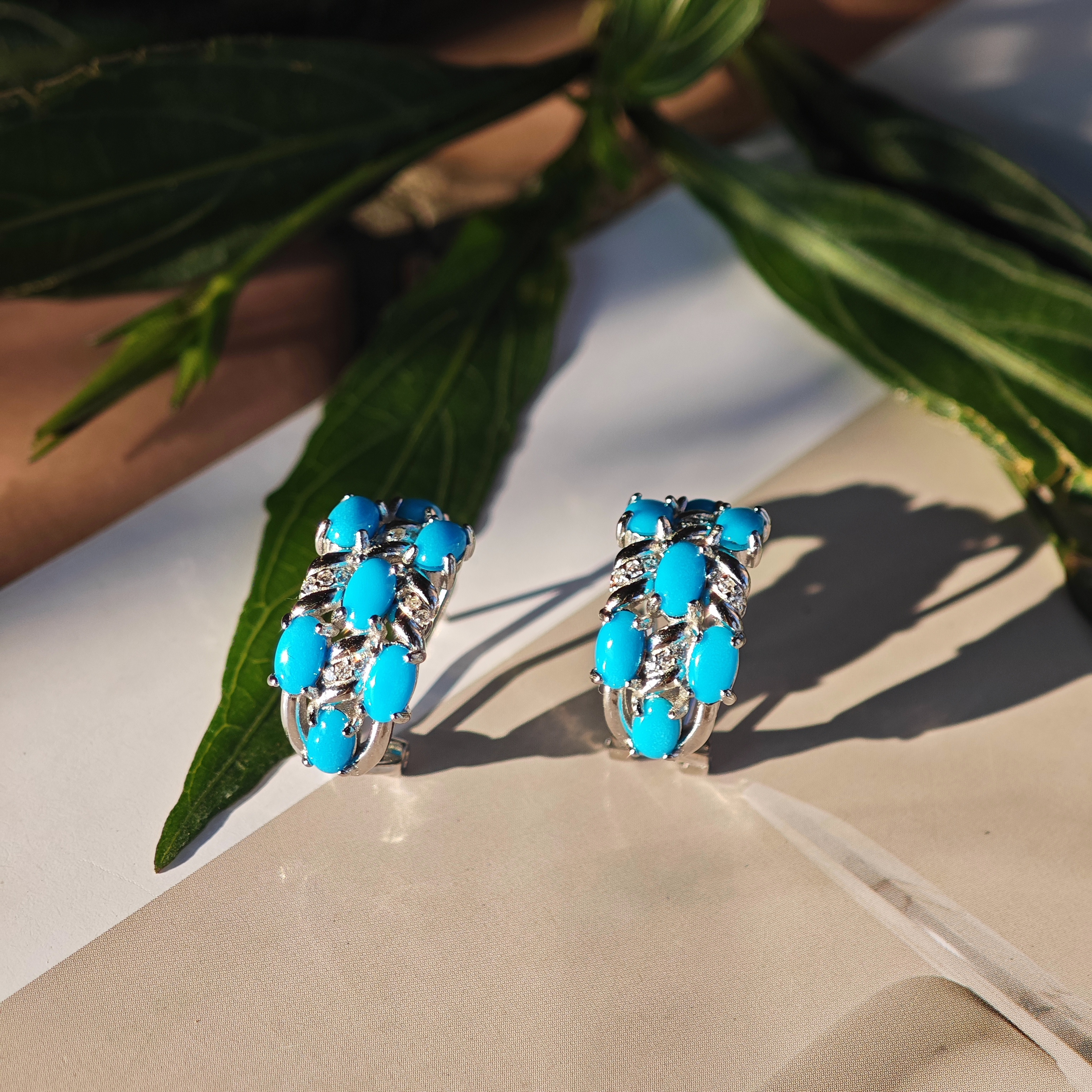 S925银绿松石耳环时尚优雅