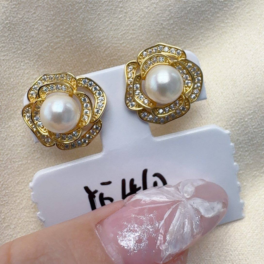 银S925镶嵌海水珍珠耳饰@@ye410