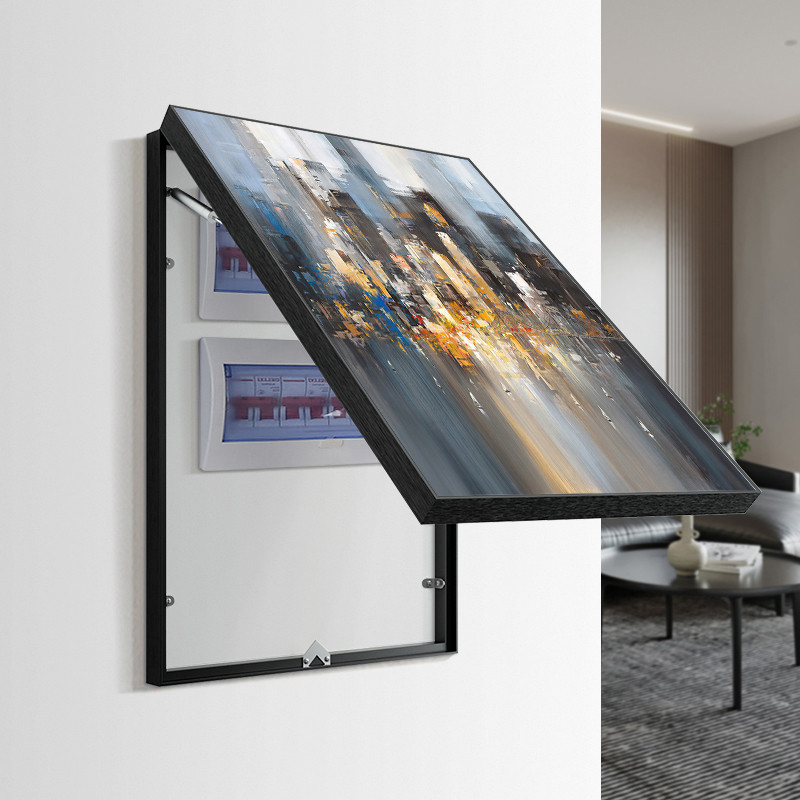 现代简约城市油画抽象电表箱装饰画竖版电箱遮挡壁画竖款轻奢挂画