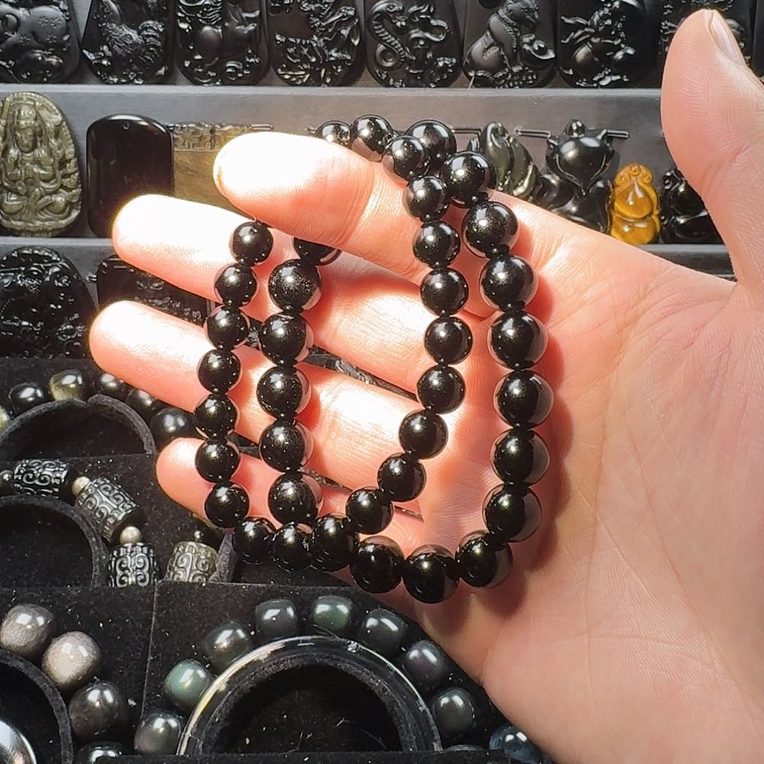 黑曜岩未镶嵌手链黑曜石10mm➕黑曜石8mm各一条