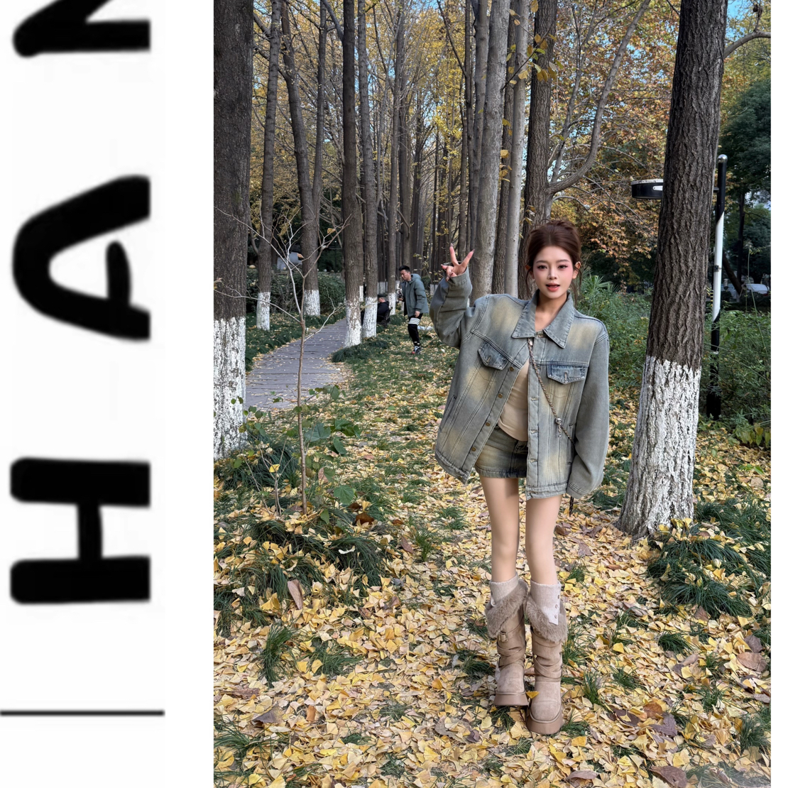 【重工牛仔】韩版新款时尚气质宽松做旧复古牛仔外套➕牛仔裙套装