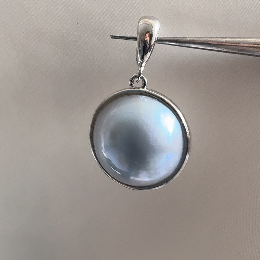 拼合珍珠（马贝珠）颈饰银S925镶嵌安*?15-16mm 