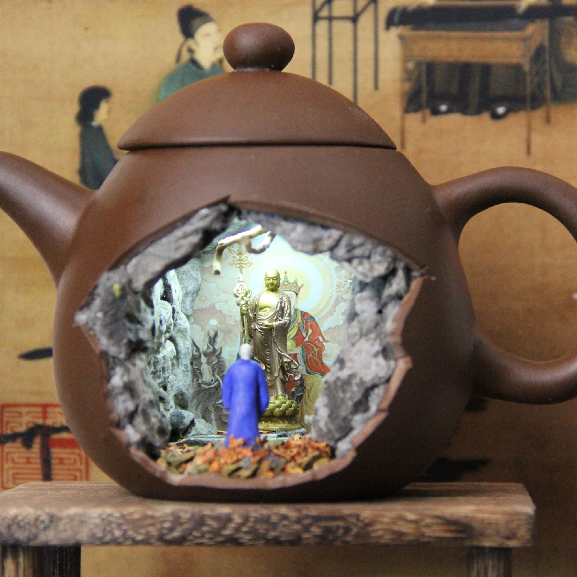 紫砂壶微景观摆件 纯铜地藏王菩萨高定款