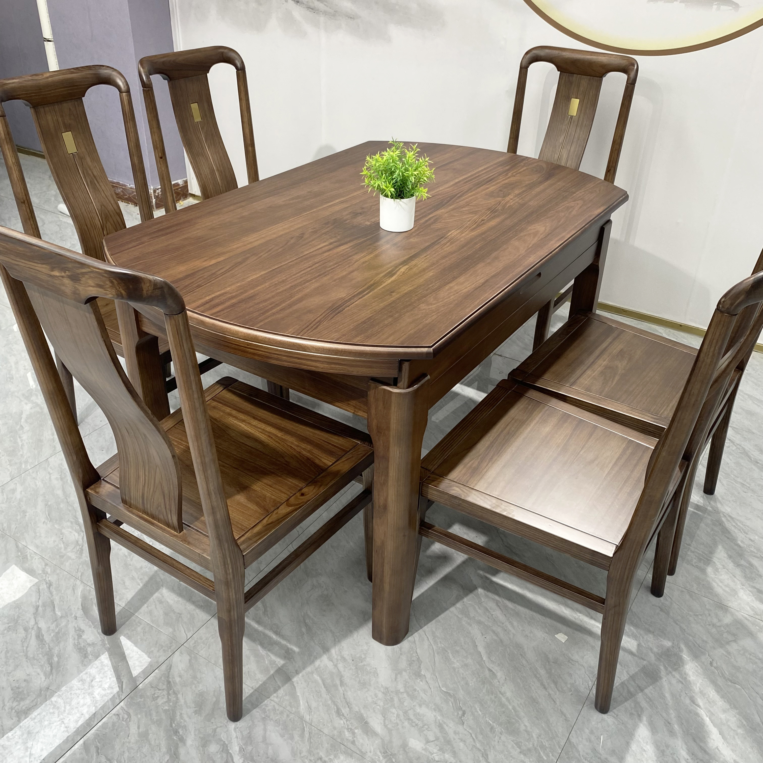 【北美黑胡桃木】全实木餐桌椅新中式伸缩折叠家用方圆两用餐桌跳台