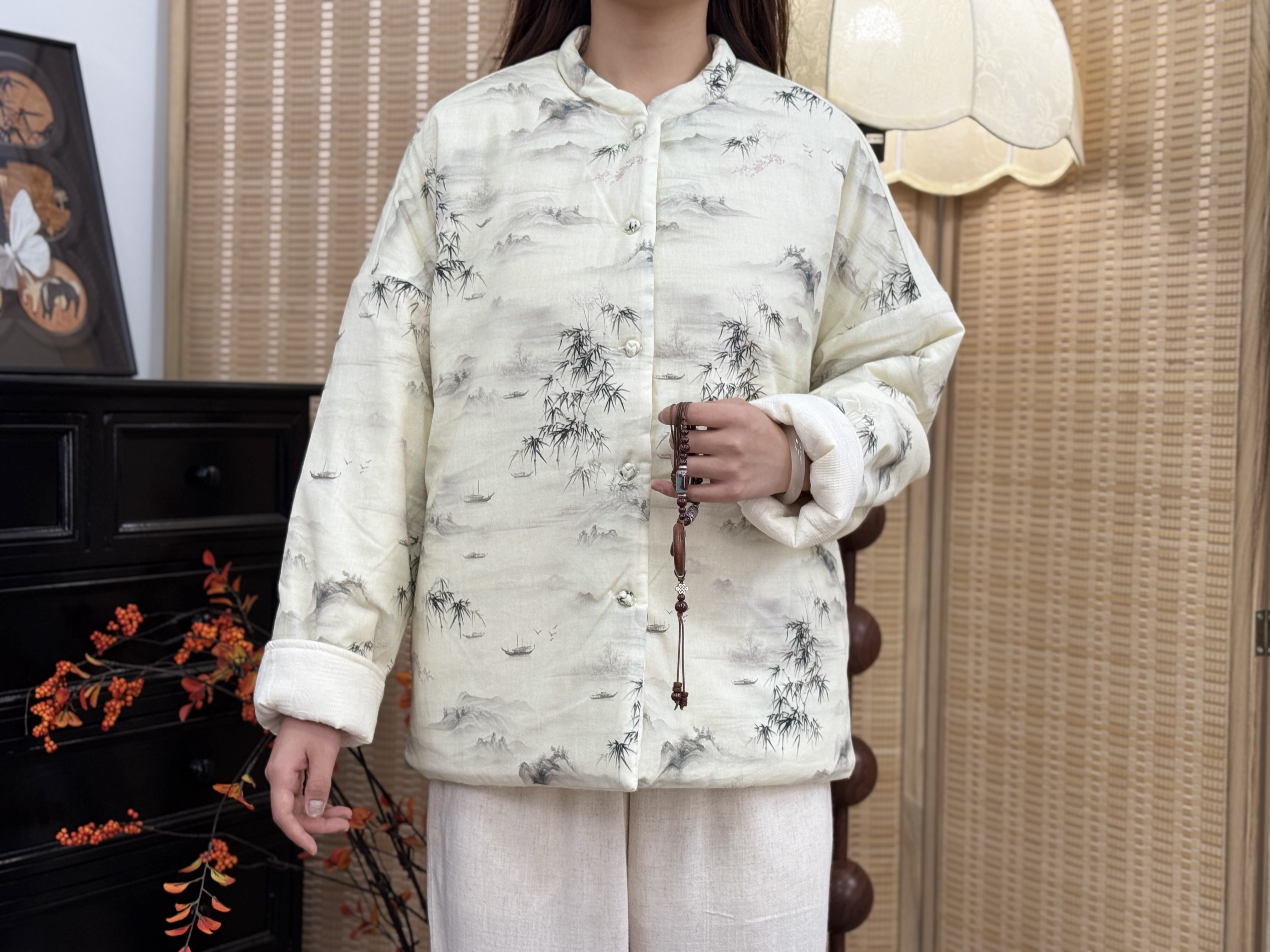 [A6011]2025款新中式秋冬长袖国风正肩双面棉服