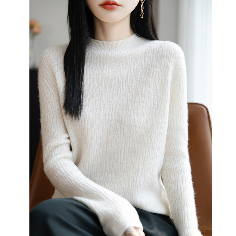 秋冬新款女半高领毛针织衫法式极简风针织打底衫加厚长袖百搭