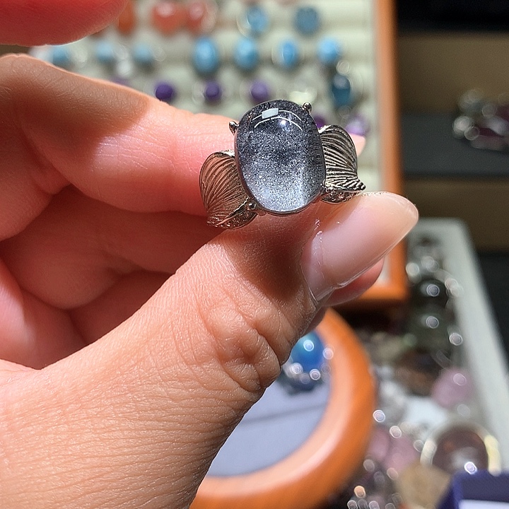 水晶戒指银S925镶嵌水晶寒*