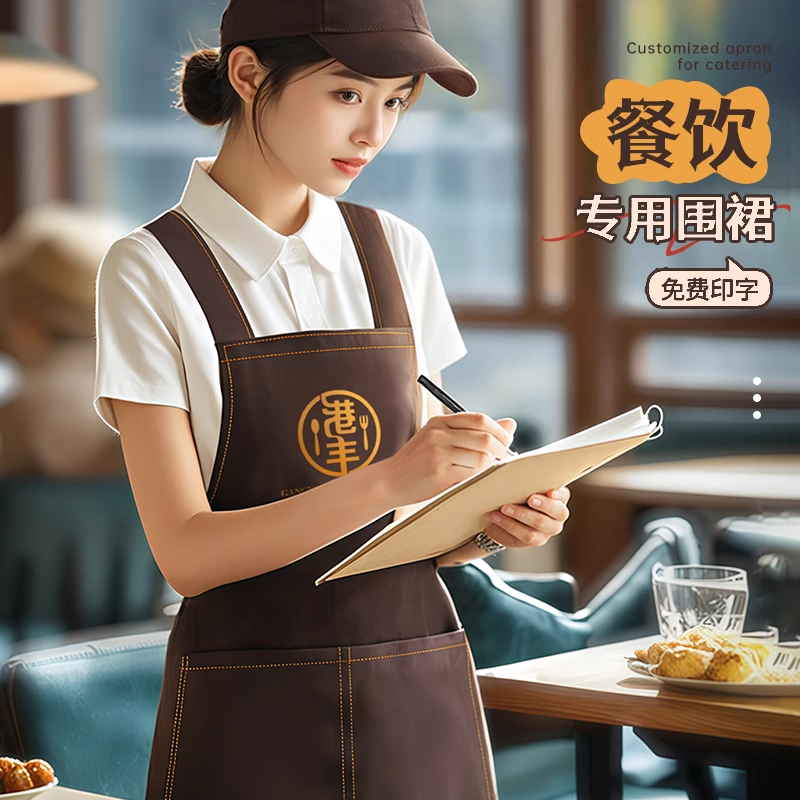 帆布围裙定制logo印字餐饮专用饭店咖啡师奶茶店餐厅防水工作服