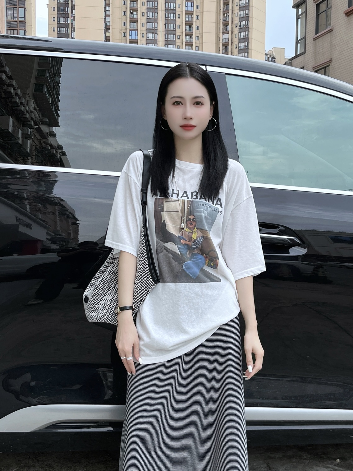 【Si&华严选】设计感百搭人物印花短袖宽松休闲大版T恤上衣818
