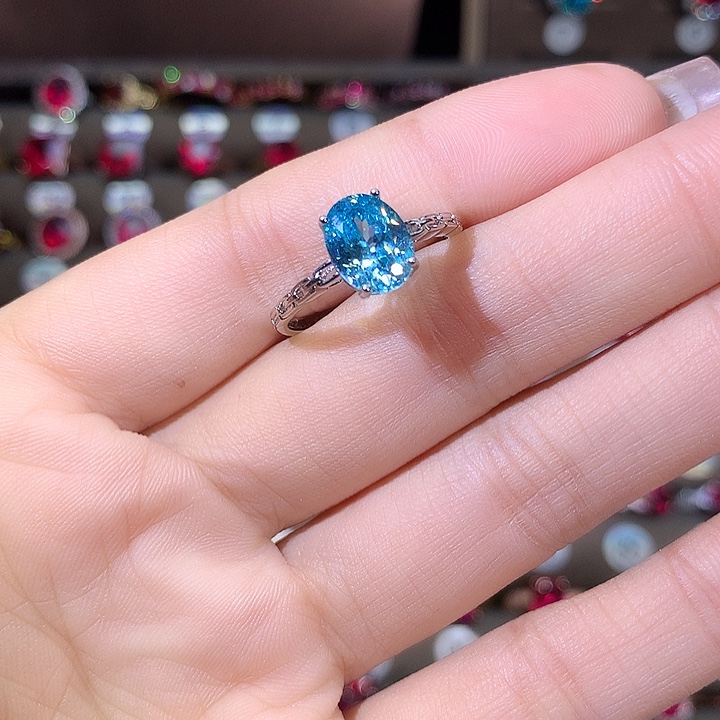 银S925镶嵌碧玺戒指白79