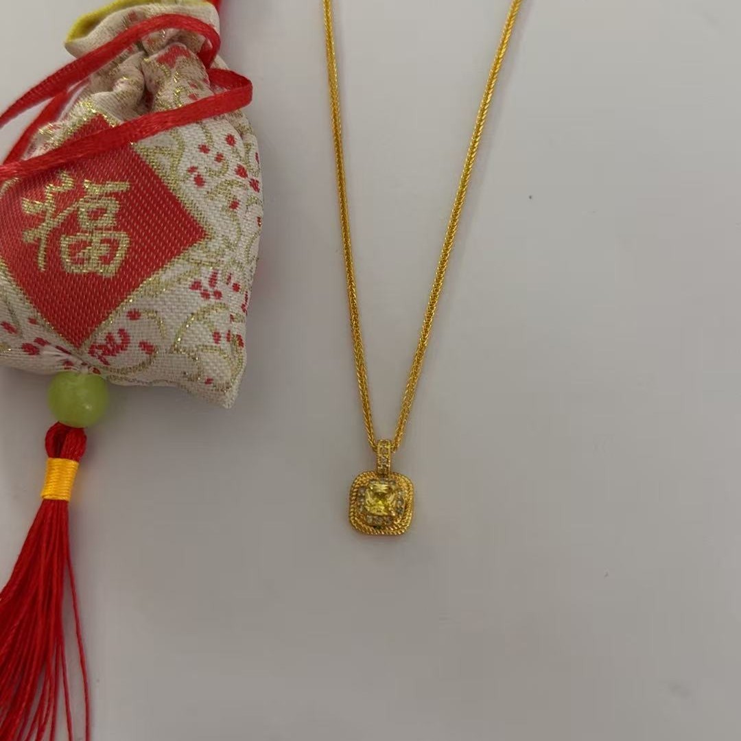 铜合金项链 铜合金项链锁骨链金色饰品新中式小方糖项链