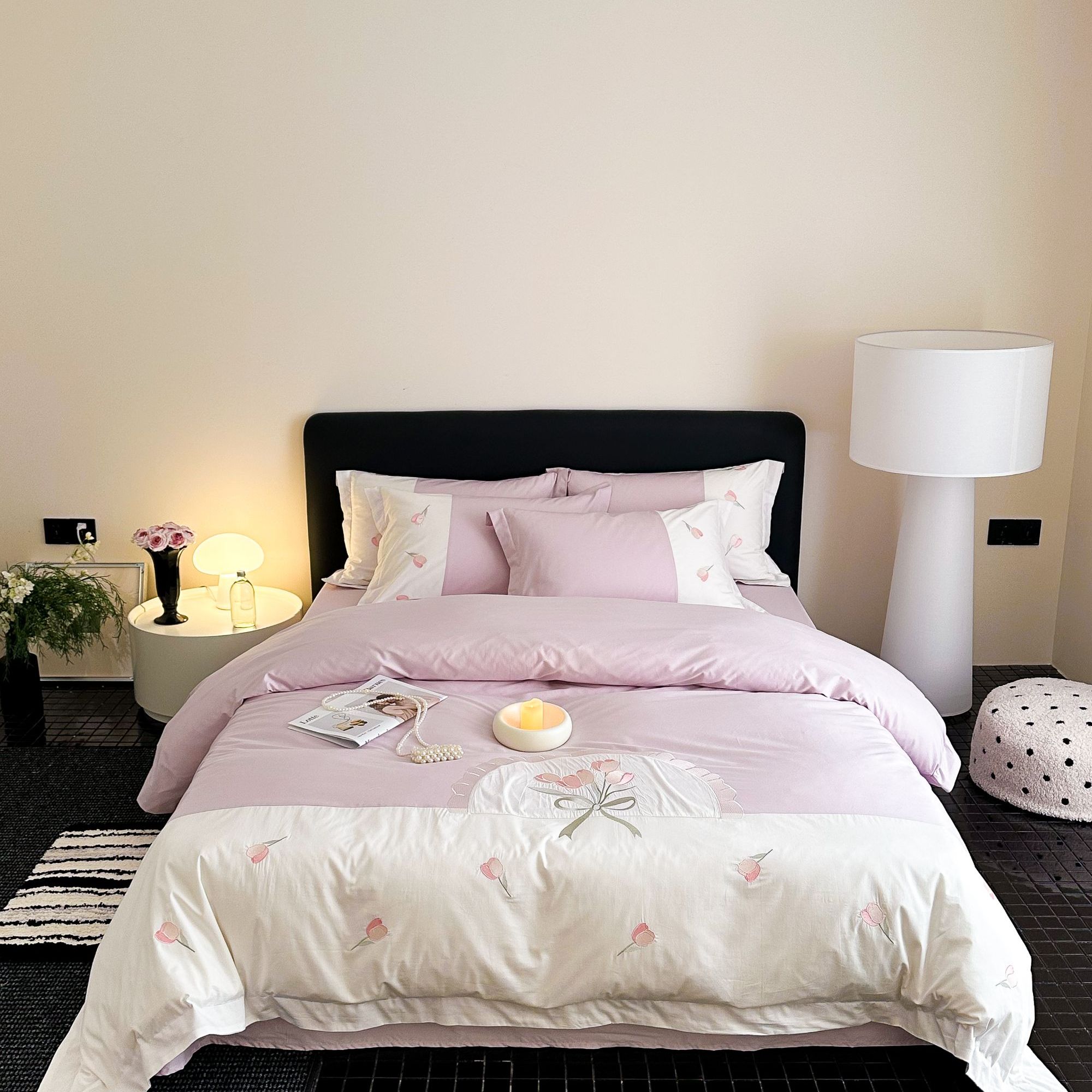 100%棉--小清新款 拼接刺绣宽边四件套礼盒装