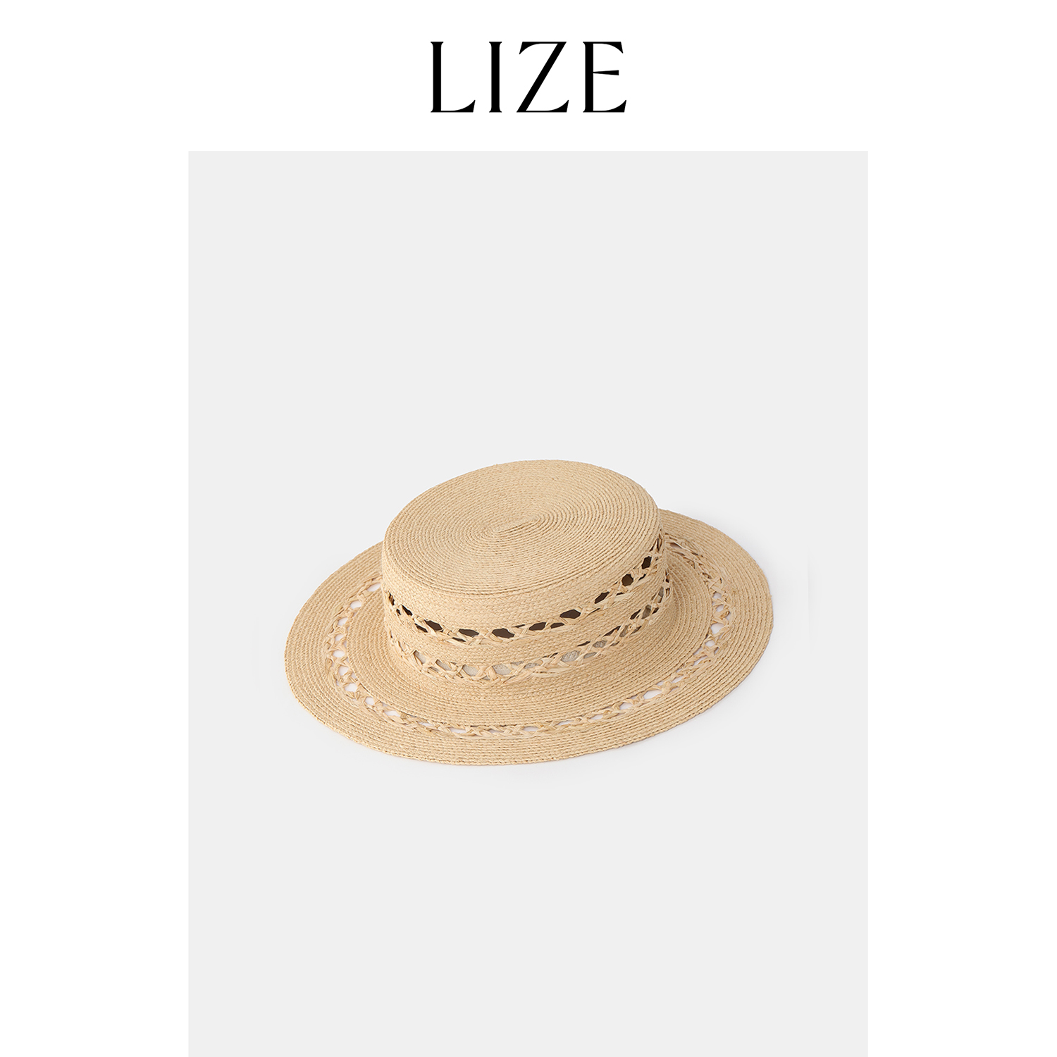 LIZE「镂花平顶帽」进口100拉菲草.法式优雅防晒草帽ZED0028