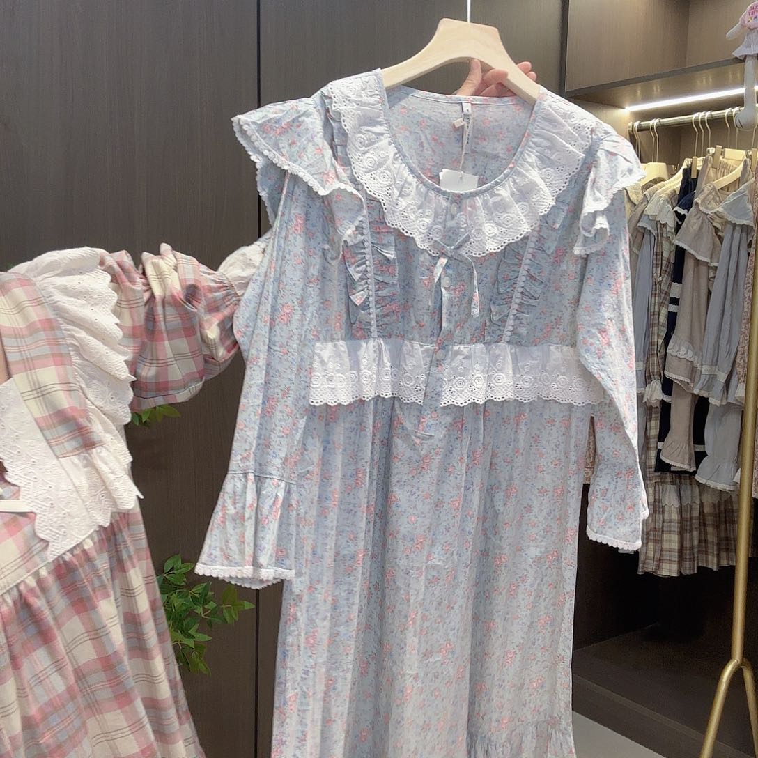 棉露娜蓝色碎花小裙子00631