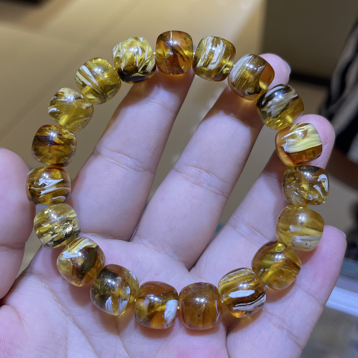 12mm拉丝蜜蜡老型手串男士气质轻奢时尚复古经典黄色单圈女款手工