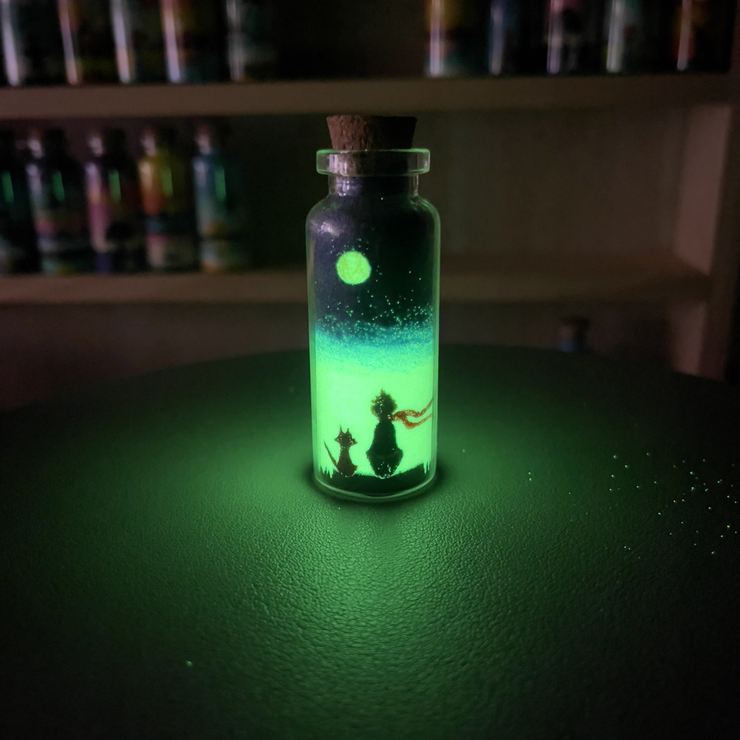 纯手工制作沙瓶画（夜光.王子和狐狸）瓶高60mm、直径24mm
