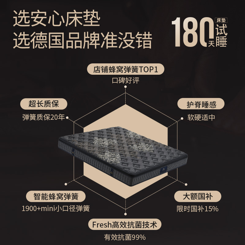 朗乐福 轻奢智感mini独立弹簧床垫乳胶床垫席梦思1.8m床垫 享睡型