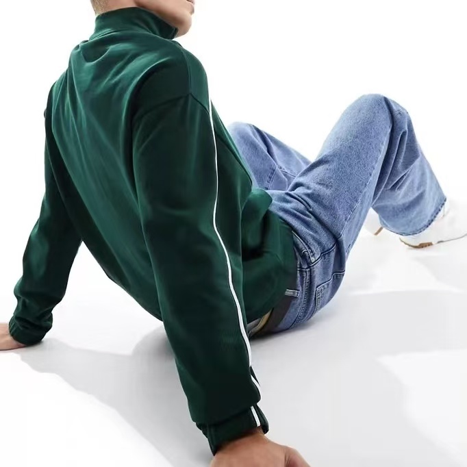 半拉链条纹拼色套头卫衣