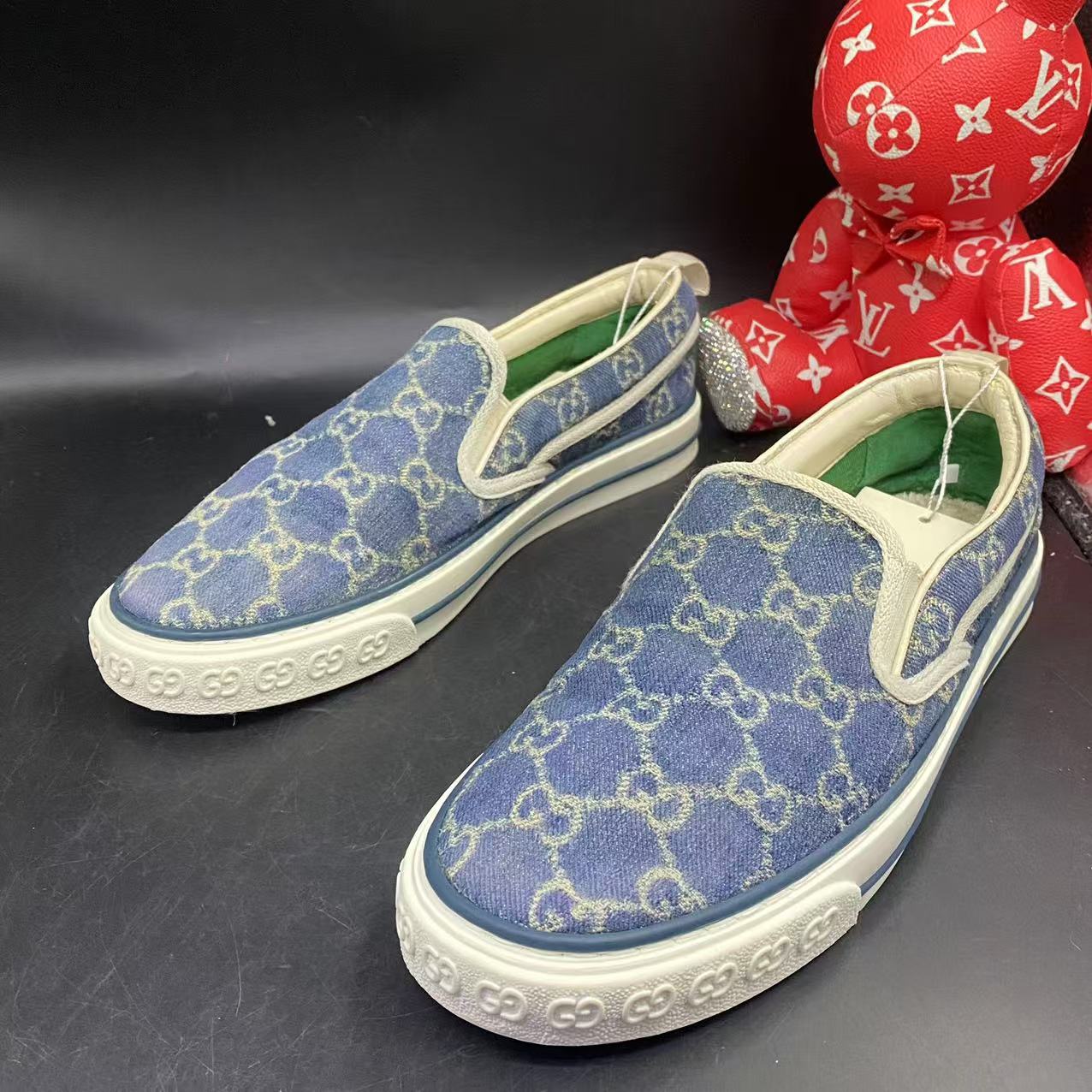 95新 GUCCI/古驰 【聚星优选】1977蓝牛仔一脚蹬板鞋41.5码ddm1266