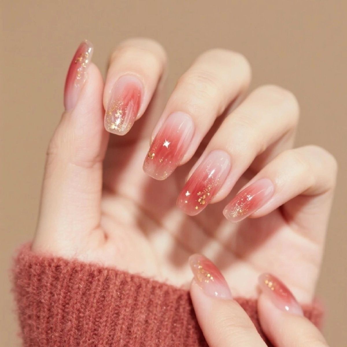 红运纯手工穿戴甲腮红短款法式高级猫眼气质ins显白美甲穿戴甲