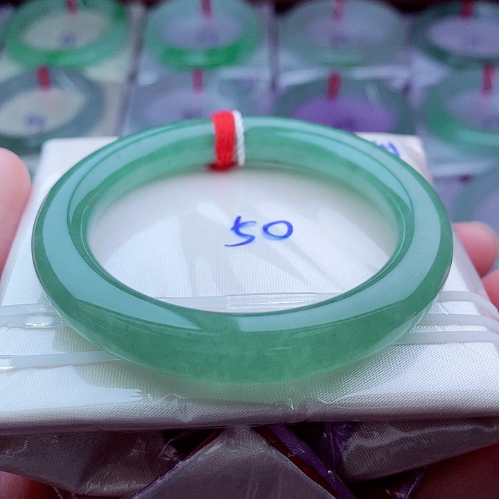 未镶嵌手镯（圆镯）翡翠0341-50圈口 湖水绿 满绿 