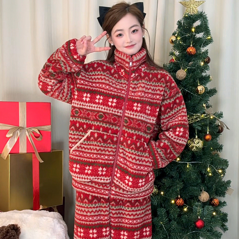 【圣诞圆舞曲】 秋冬新款氛围感女暖绒保暖可外穿法兰绒睡衣家居服