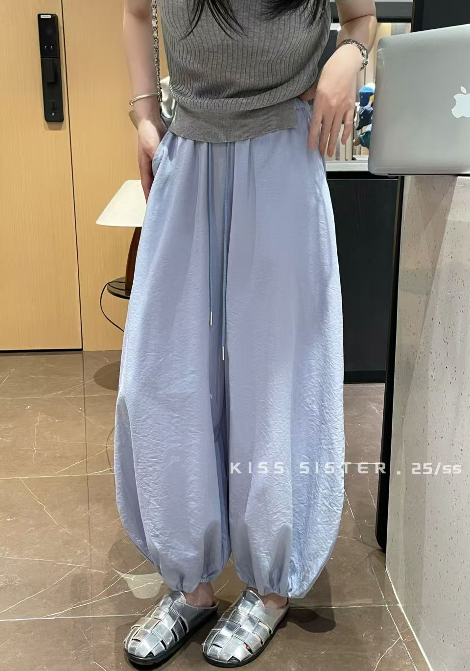 （6-8运贴）慵懒感松紧系带显瘦休闲灯笼裤夏季韩版薄款束脚速干裤