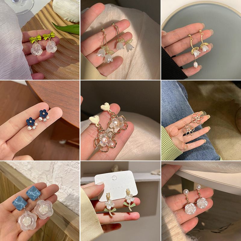 黄铜陶瓷耳饰  s925彩色花朵耳钉2025年夏季新款撞色耳环女小清新