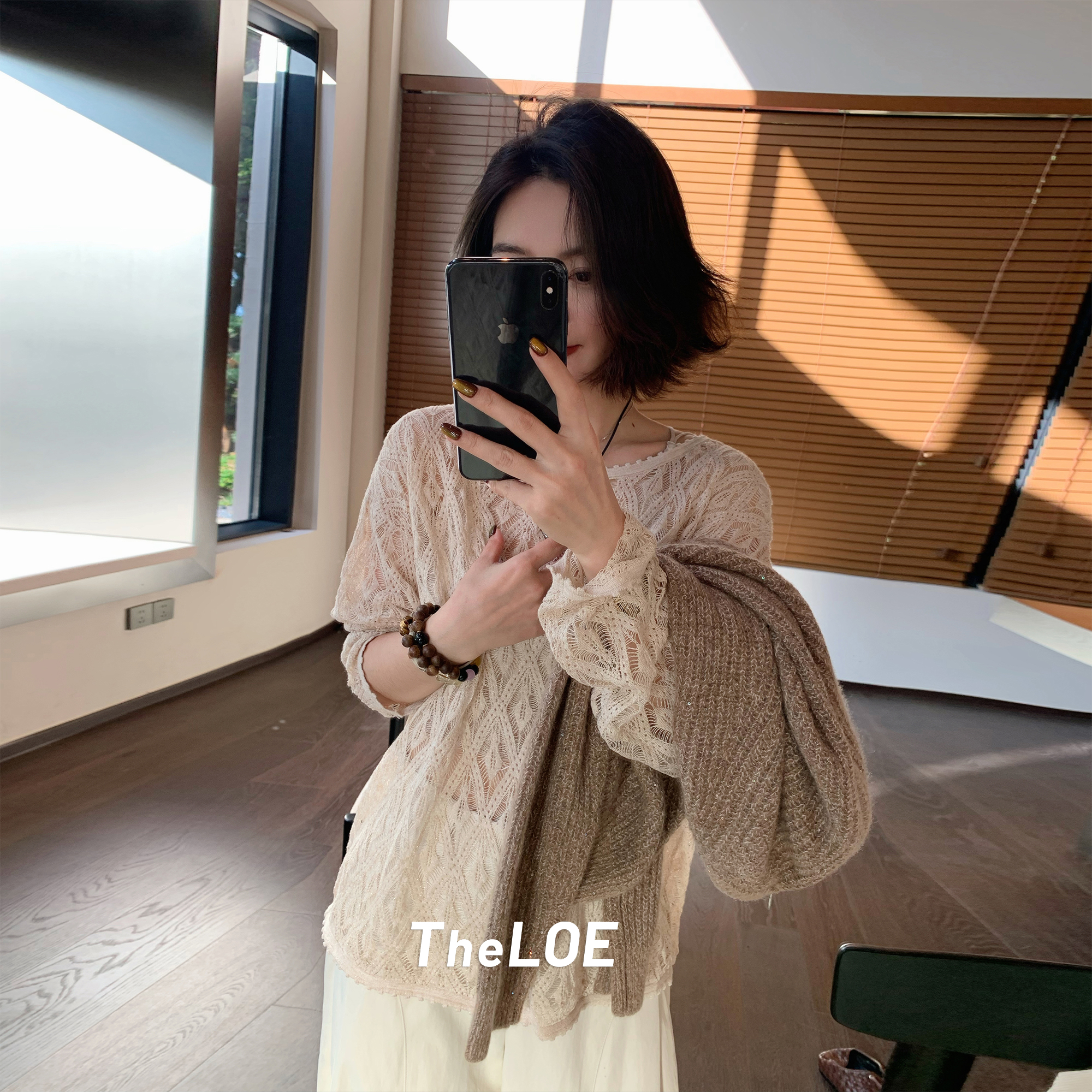 TheLOE/【初秋小亮片毛衣】花圆领百搭宽松针织毛衣#LE-5128
