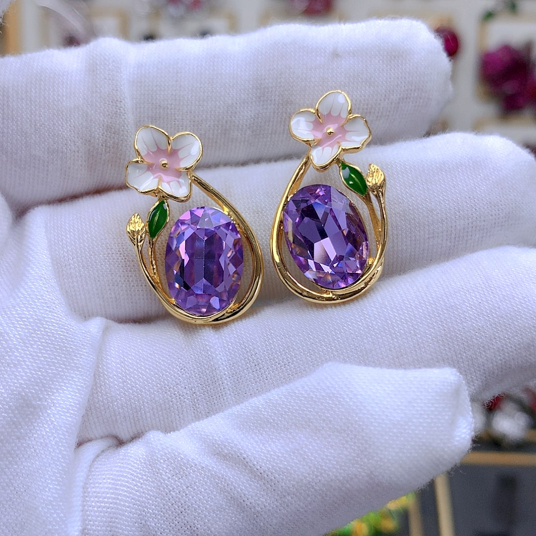 铜仿水晶施华耳环