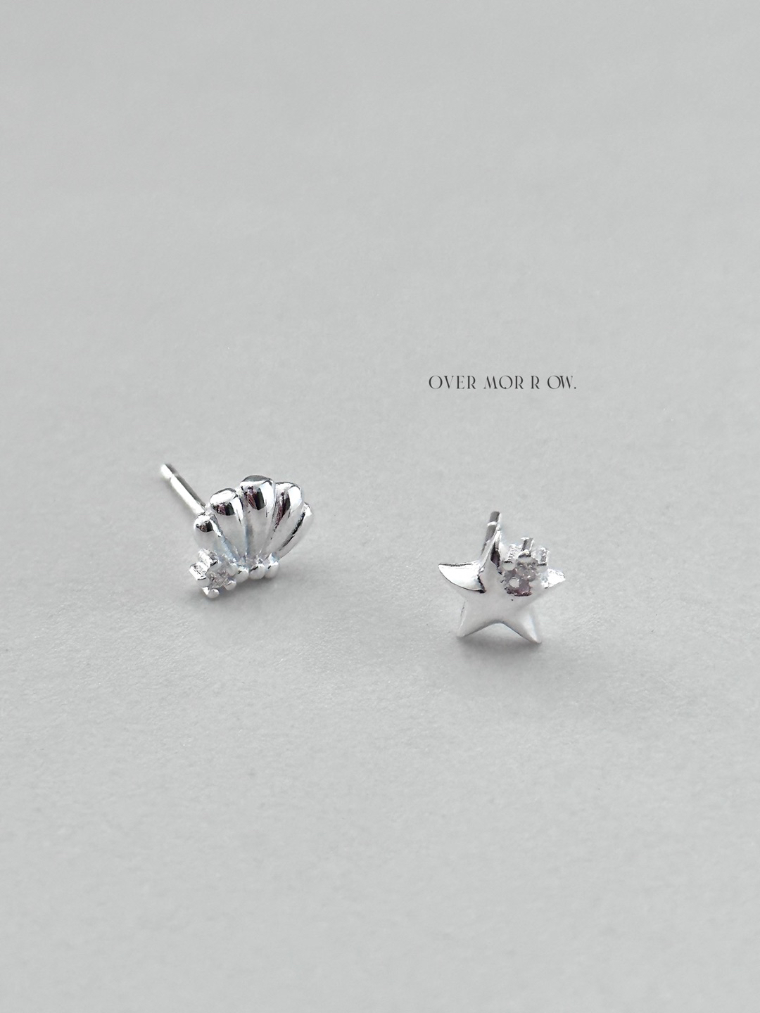 925银合成锆石耳饰 AB款星星贝壳耳钉 通体银 19570